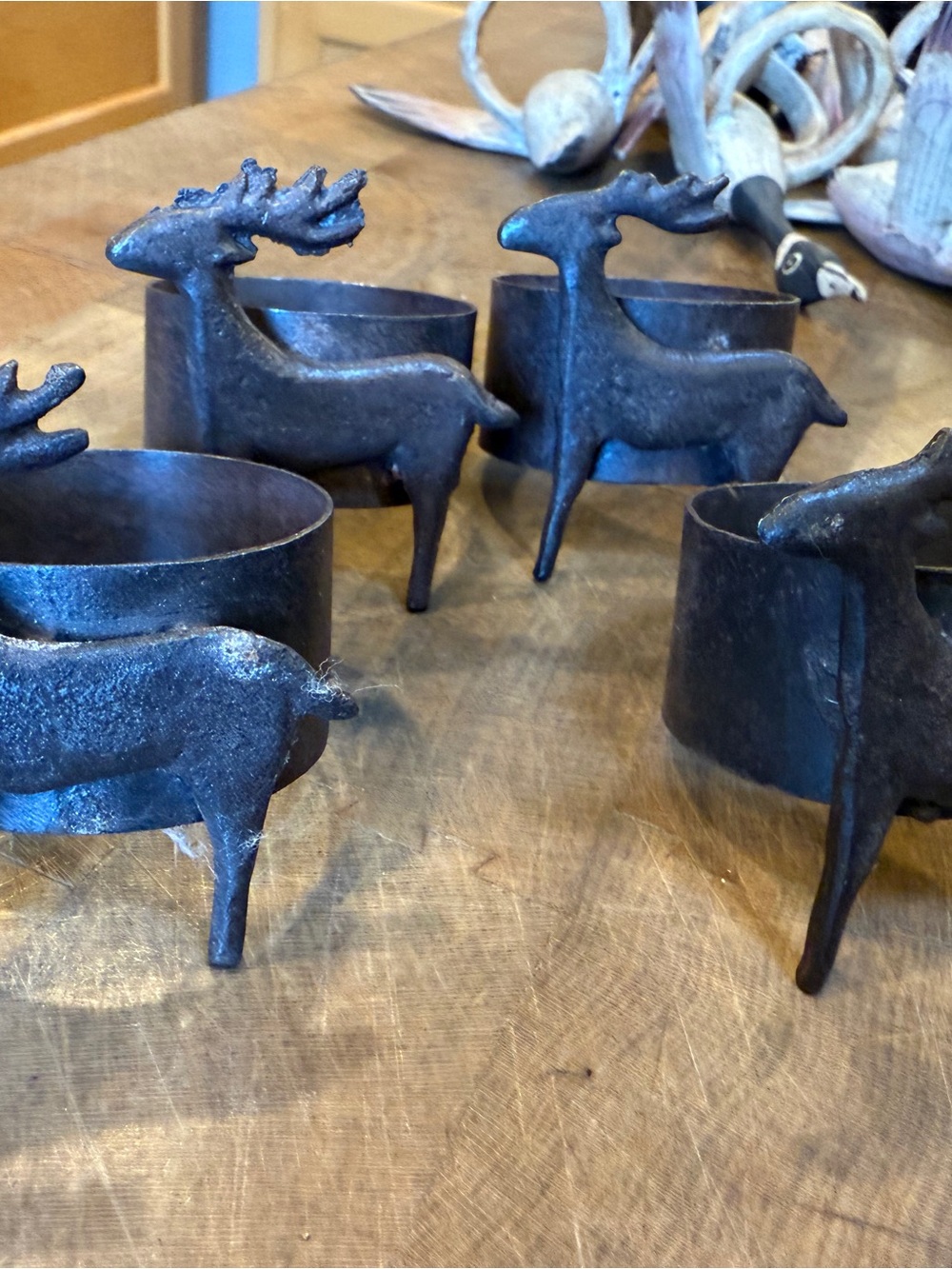 Handcrafted Metal Reindeer Napkin Rings - Set of 4